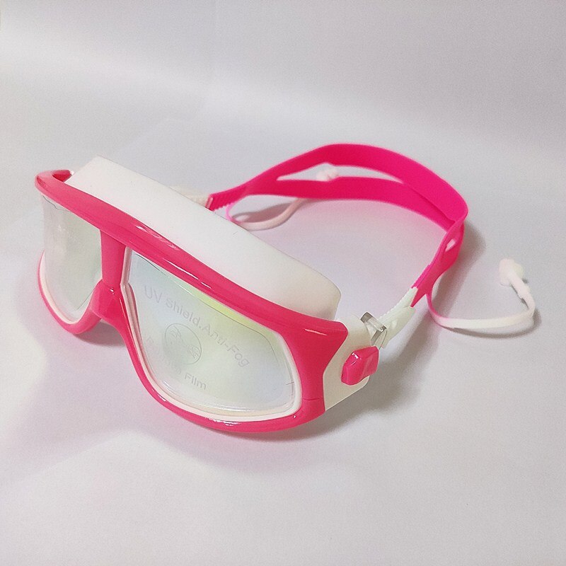 Kinderen Zwembril Cool Big Frame Een Stuk Oordopjes Kleurrijke Galvaniseren Anti-Fog Anti-Ultraviolet Zwemmen bril: Rose Red White