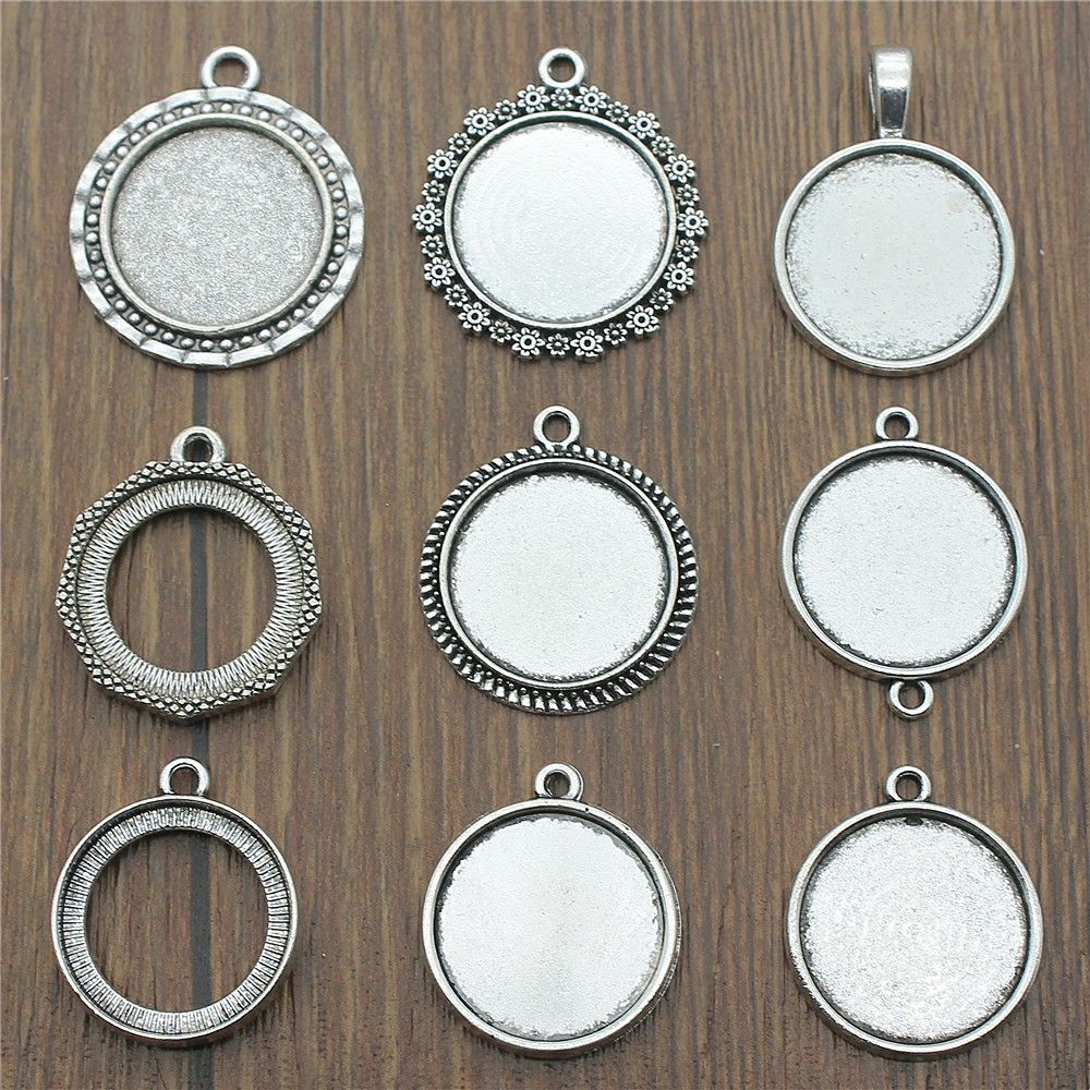 10 Stück / Los Passend für 20 mm rundes Glas Cabochon Base Setting Anhängerablage für Schmuck DIY Herstellung antiker silberner Farbe FM4024