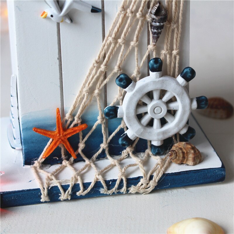 Mediterranean Wooden Storage Box Sea Bird Sailing Pencil Barrel Multifunction Home Office Desktop Decoration Organizer