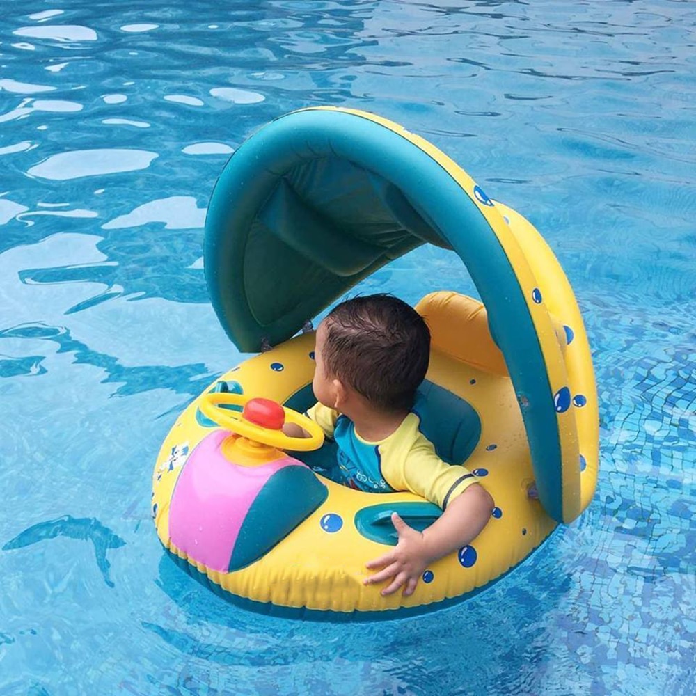 Baby Zonnescherm Opblaasbare Zwemmen Ring Zwembad Baby Cartoon Auto Zwemmen Float Seat Baden Cirkel Verstelbare Ring Zomer Speelgoed