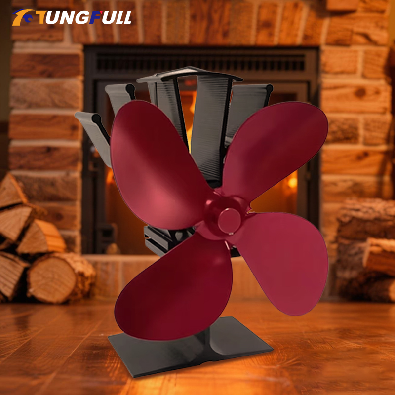 4- bladet varmedrevet komfurblæser til brændeovn, pejs, miljøvenlig, lydløs blæser til varmefordeling, energibesparende boligopvarmning