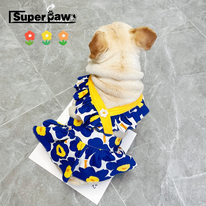 Vestido azul de Bulldog Francés para mascotas, ropa de verano para perros pequeños, Chihuahua, Schnauzer, Yorkie, Pug, FHC06, estilo