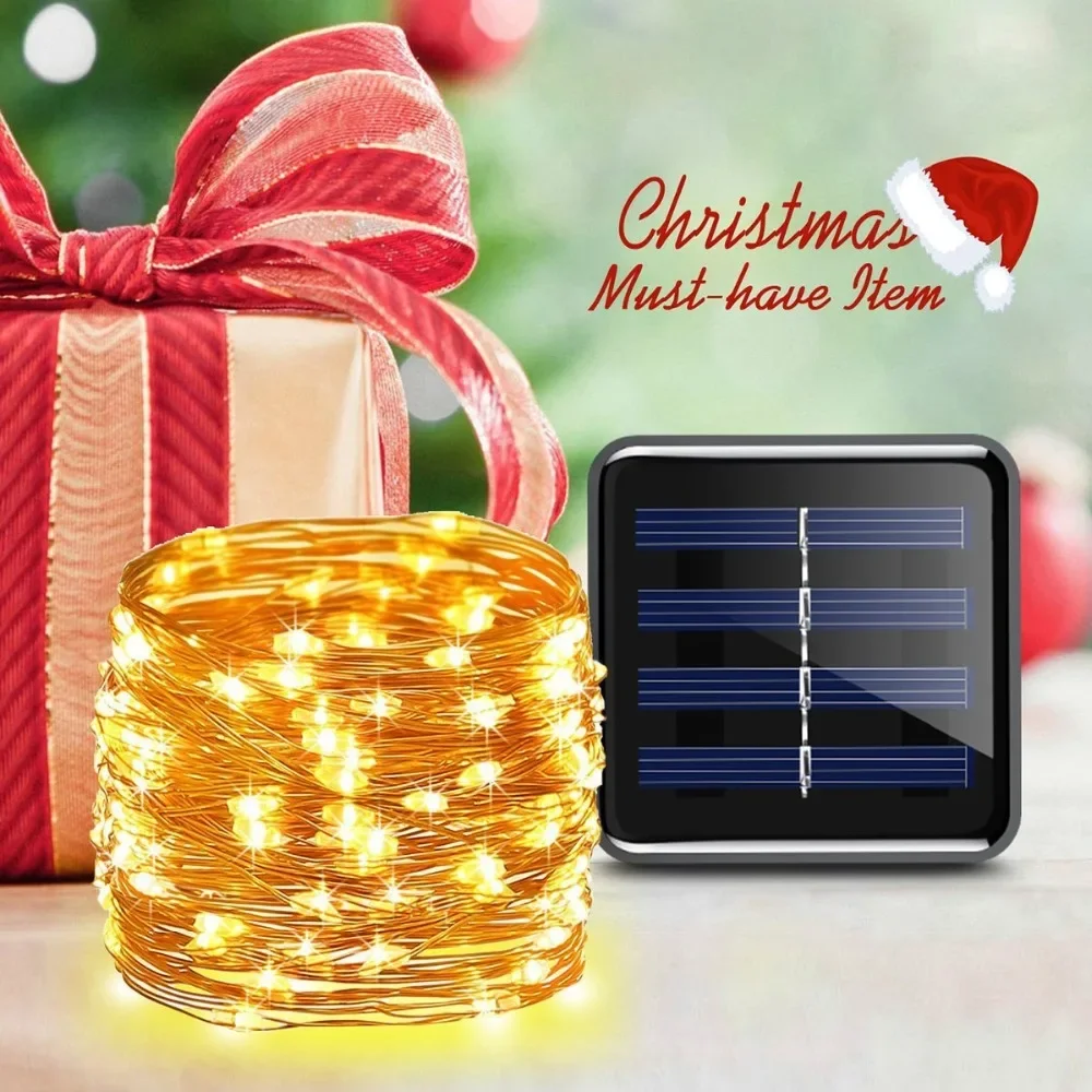 Weihnachten Solar- Lampe LED draussen 7M/12M Lichterketten Gebühr Wasserdicht für Neujahr Party Girlanden garten Dekor Beleuchtung