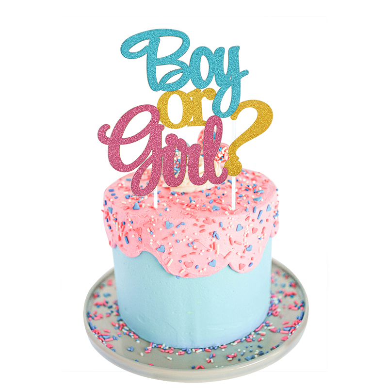 Décorations de gâteau de fête de révélation du sexe de garçon ou de fille, décorations de gâteau de paillettes, rose, bleu, fournitures de lui ou elle, drapeaux d'anniversaire