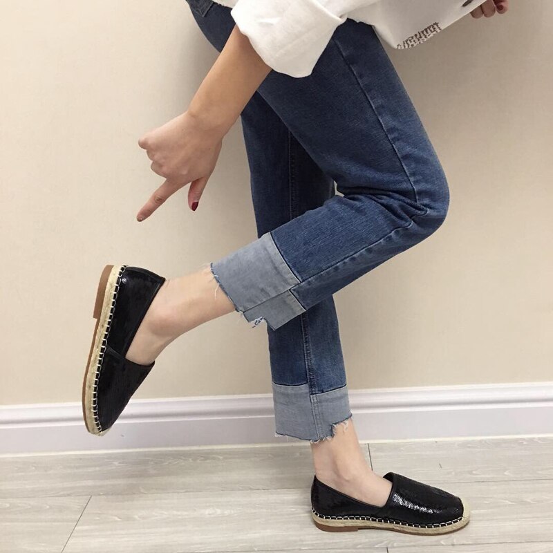 Alpargatas con lentejuelas, mocasines de cáñamo para mujeres, costura concisa, Slip On, punta redonda, mocasines de para mujeres, estilo Casual, Color sólido,