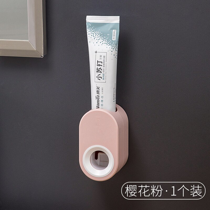 Household Toothpaste Automatic Dispenser Wall Mount Toothpaste Holder Automatic Squeezing Toothpaste Dispenser Health Safety: Pink