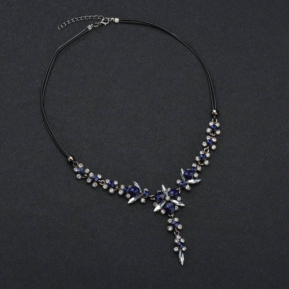 MissCyCy Bohemian Vintage Rhinestone Bloemen Ketting voor Vrouwen Blue Crystal Lange Ketting Mode-sieraden