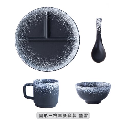 Plato divisorio de cerámica de estilo japonés para cena, vajilla divisoria de comida para una sola persona,: F 4-piece set
