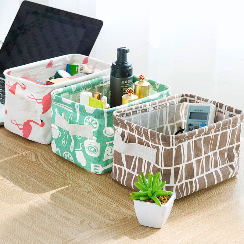 Foldable Canvas Storage Basket With Handle Cosmetic Toy Organizer Underwear Socks Clothes Storagebag Office Stationery Organizer