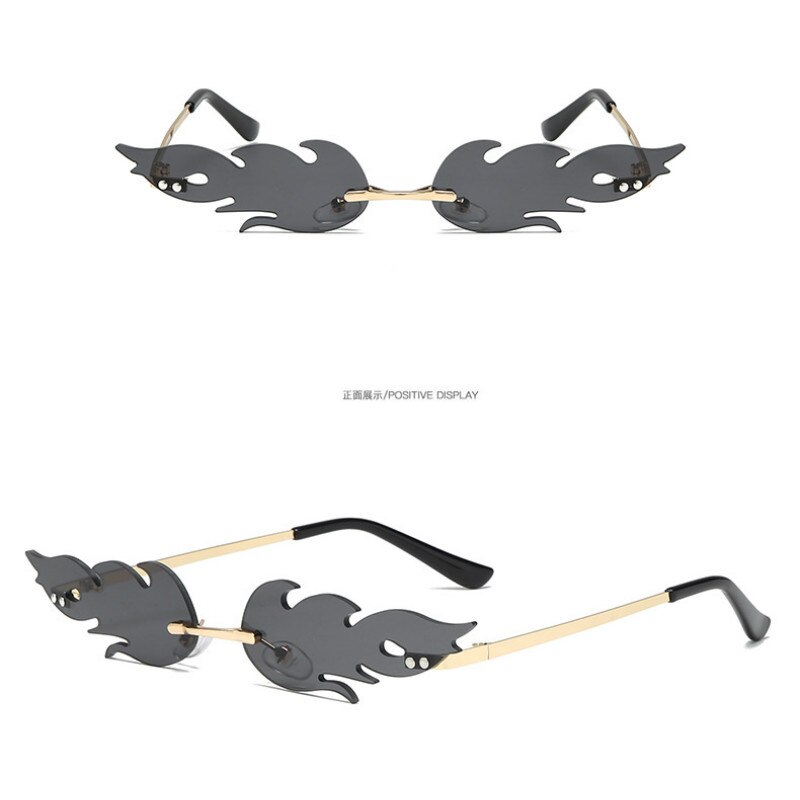 Palo liekki aurinkolasit naiset miehet brändi rimless aalto silmälasit ylellisyys trendit kapeat aurinkolasit streetwear