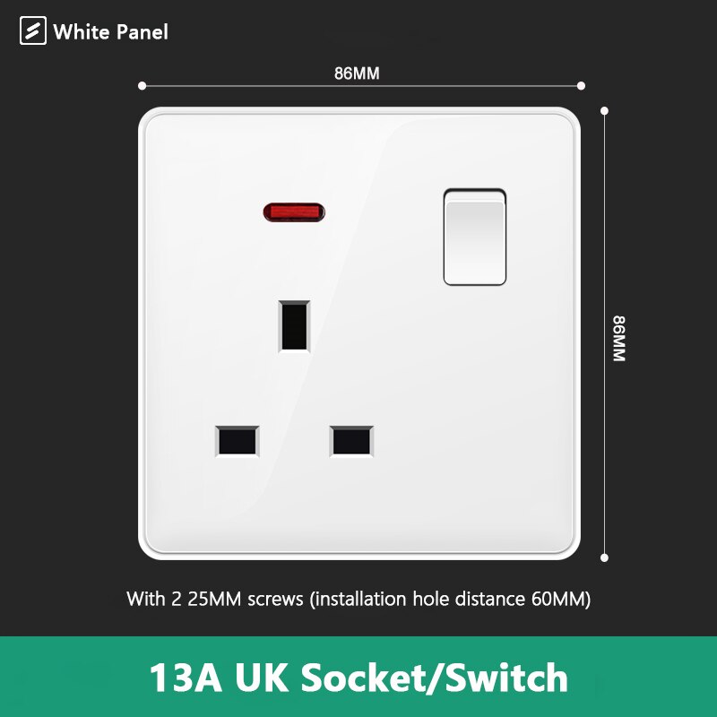 Atlectric UK Standard 13A Wall Socket Black White Gray Plastic Embedded Panel Usb Socket With Switch 110-250V Two Britain Outlet: 1UK1GL-W