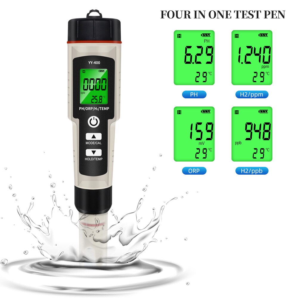 Digital PH Meter 4 in 1 Water Monitor Tester PH/ORP/H2 /Thermometer Multi-parameter Testing Meter