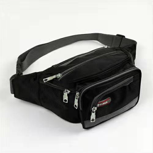 Unisex Canvas Waist Bag - Multi-Pocket Travel Fanny Pack - Adjustable Belt: Black