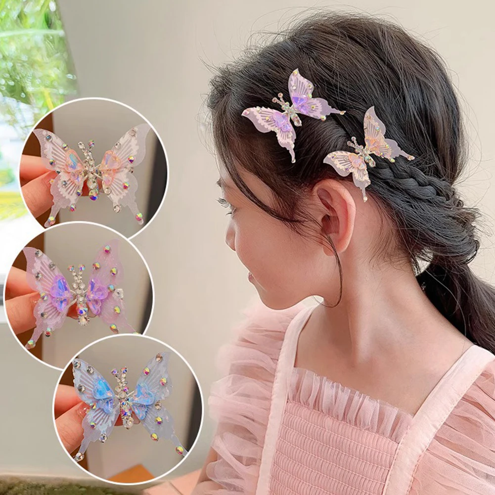 Strass Vlinder Haarspeld Driedimensionaal Levendig Bewegende Vleugels Mooie Pony Haarclip Hoofddeksels Haarstylingaccessoires