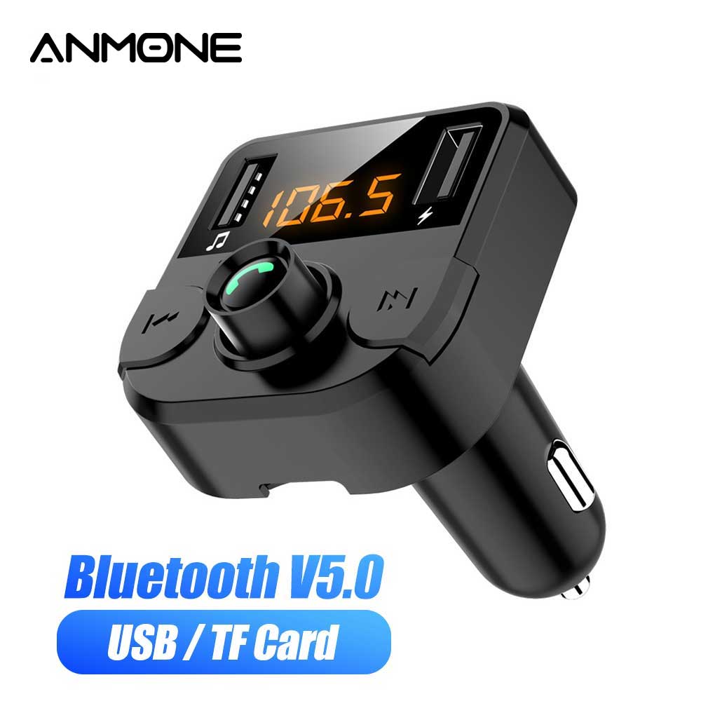 ANMONE Bluetooth 5.0 Car Kit Wireless Trasmettitore FM Vivavoce MP3 Lettore Audio Ricevitore 3.1A Dual USB Caricatore Rapido