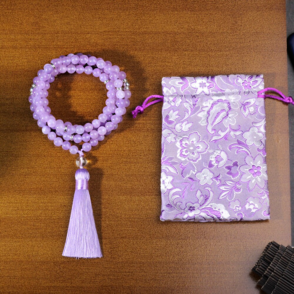 108 Mala Ketting Vrouwelijk, 8Mm Kralen Lavendel Violet, Katoen Kwastje, Zomer Sieraden Ketting Mode, lavendel Sieraden