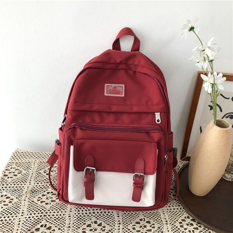 DCIMOR-Mochila de nailon impermeable para mujer, bolso de viaje con hebilla para cinturón, Mochila escolar con bolsillo, Kawaii, para adolescentes: red / only backpack