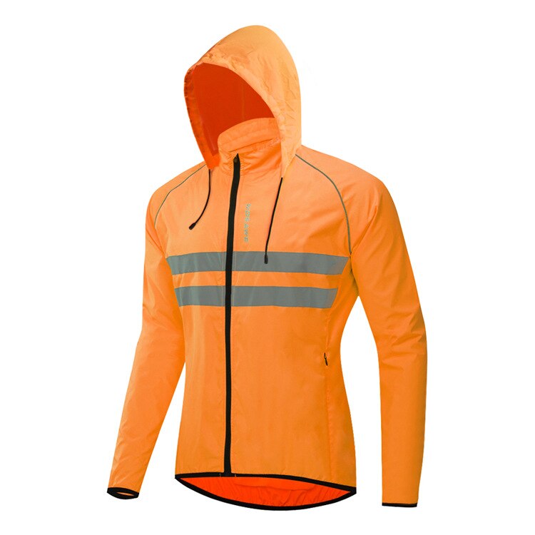 Reflecterende Winddicht Mannen Fietsen Jacket Hooded Waterdicht Weg Mountainbike Fietsen Windjack Riding Fiets Mtb Kleding: Orange / L