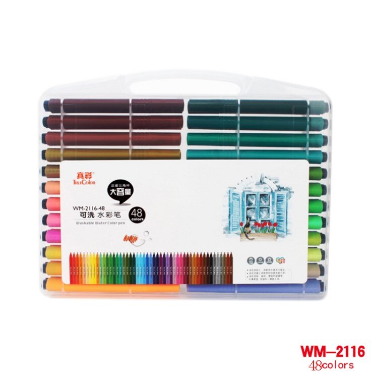 Barra triangular Truecolor, bolígrafo de acuarela de gran capacidad, Pluma de pintura para niños, 48 colores de pintura lavable bru: 48 color