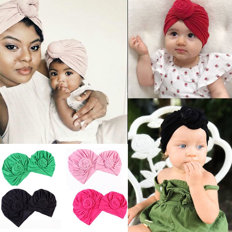 Turban knut bobble mössa 1 st mamma barn bebis pojkar tjejer vinter varm stickad mössa solid knut mjuka familjekepsar