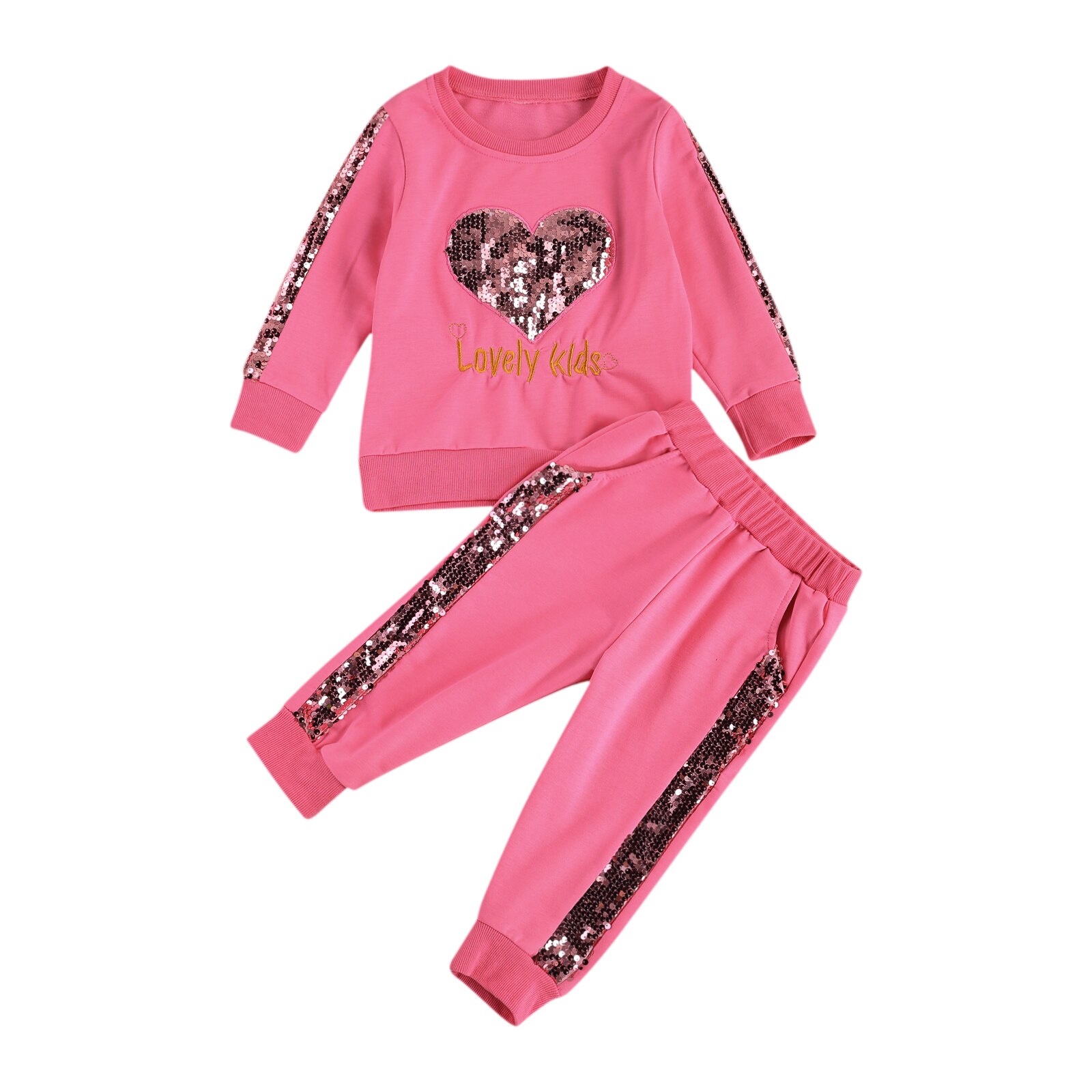 Meisje Liefde Vorm Lovertjes Lange Mouwen Shirt + Effen Kleur Lovertjes Decoratieve Broek 2 Stuk Pak: 3 / 3M