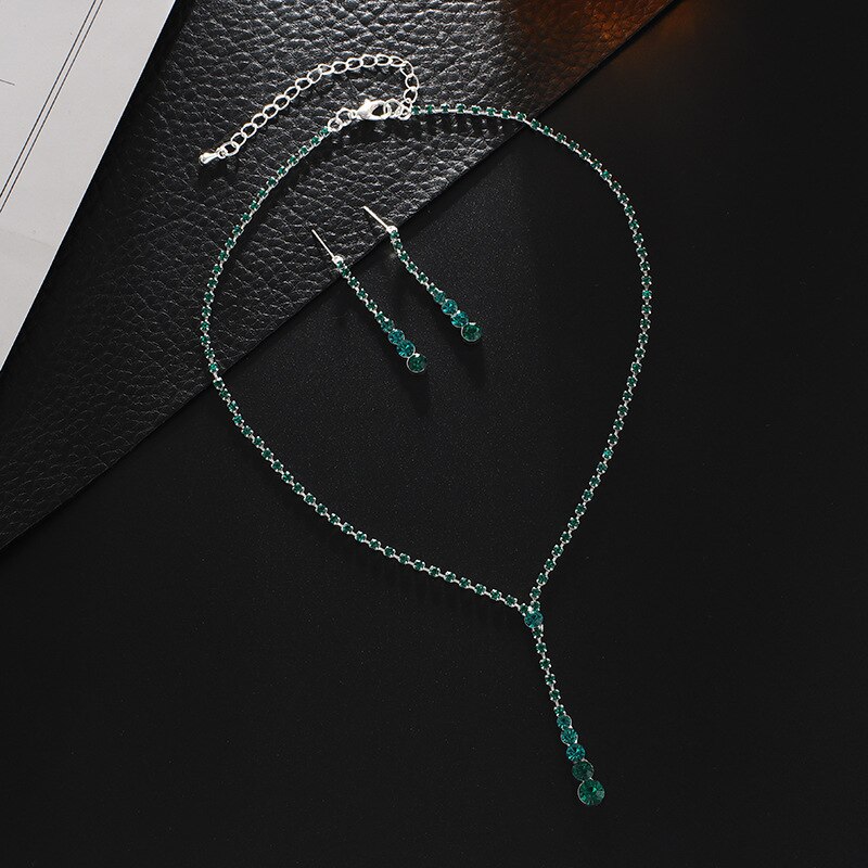 BLIJERY set di gioielli da sposa in cristallo con strass verde semplice per le donne set di gioielli da sposa con orecchini pendenti placcati in argento
