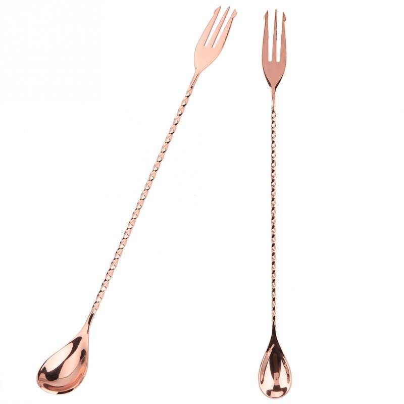 Multifunctionele Rvs Menglepel Spiraal Patroon Cocktail Lepel Bar Lepels Barman Dubbele Hoofd Roer Lepel Bar Tool