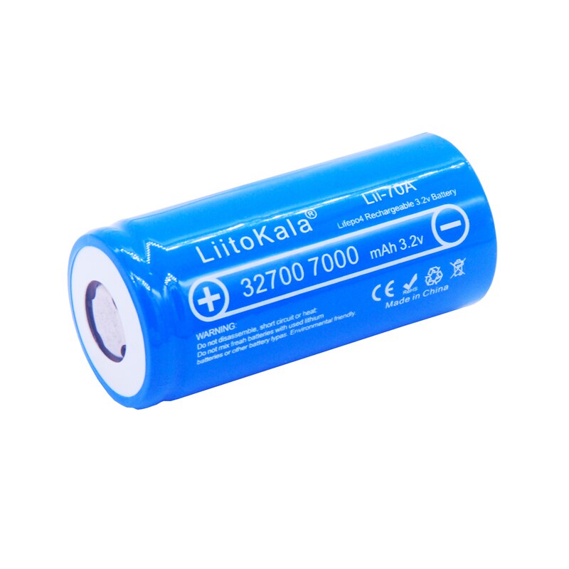 Bateria recarregável liitokala lii-70A 32700 lifepo4, pilha 7000mah 3.2v lifepo4 com parte superior reta para lanterna 32700 bateria