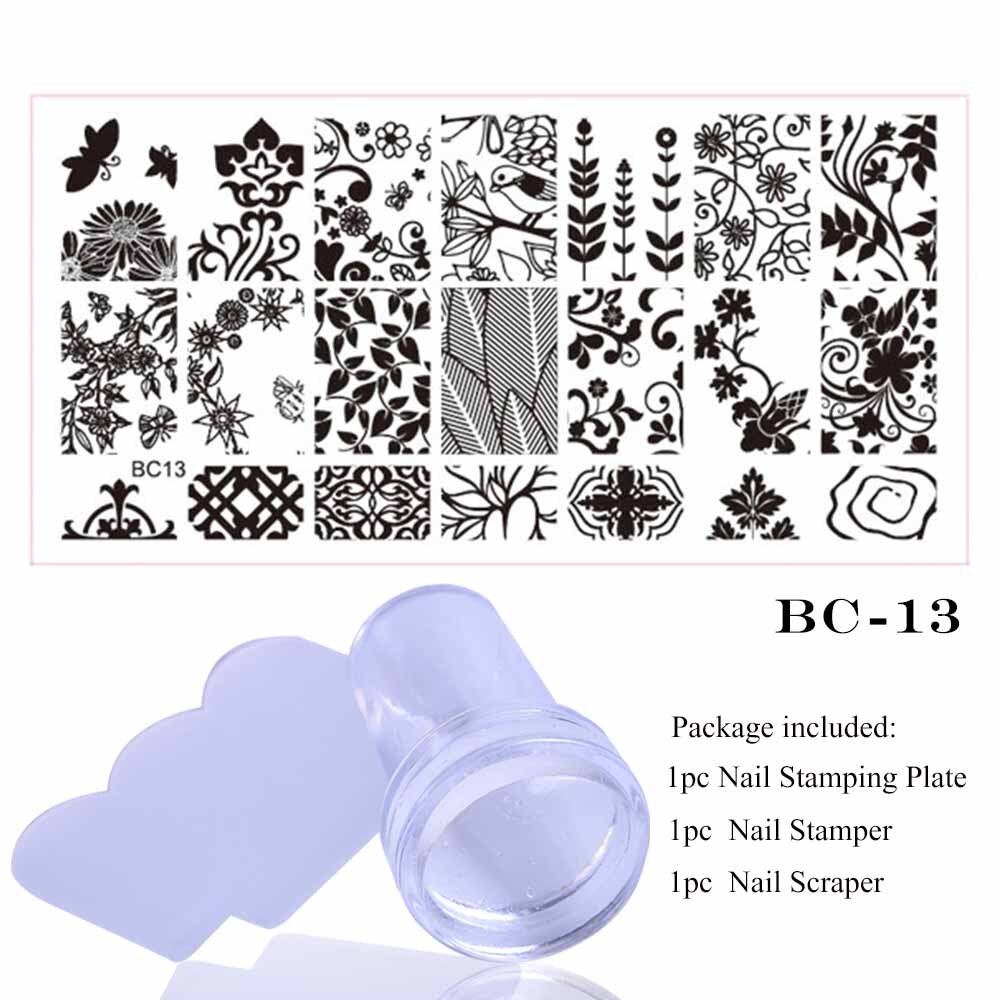 1 sæt blonde stempelplade til nail art blomst 3d overførselstryk stencil stamper skraber manicure stempel værktøj chbc 01-20: Bc13