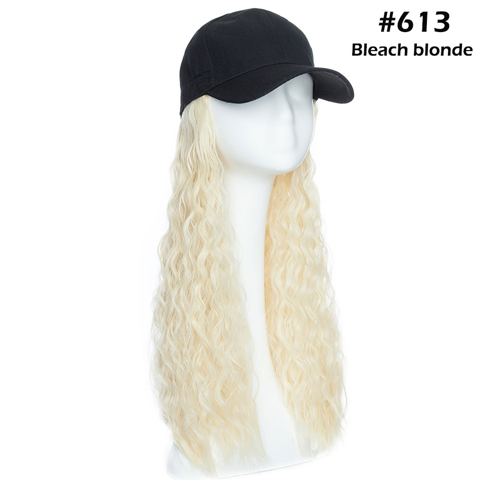 SNOILITE 18 pouces longue extension de cheveux ondulés avec capuchon noir extension synthétique cheveux pour les filles partie style intergrille cap cheveux: bleach blonde