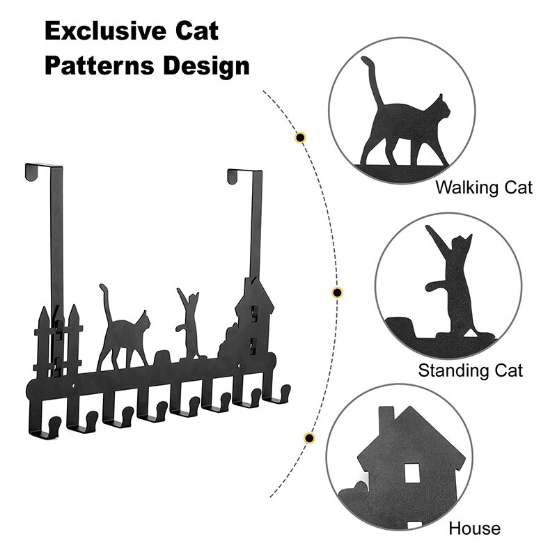 2 stuks opbergrek met deurhaak, schattige kat, dubbele deur of muur, perfect voor het ophangen van jassen, hoeden, kleding, enz.