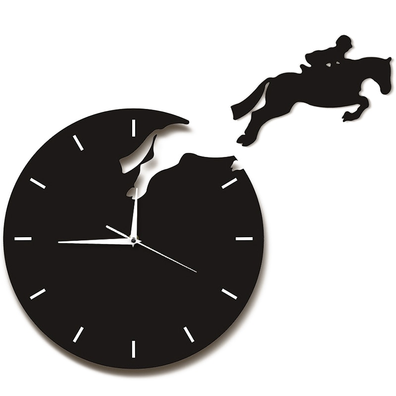 Wall Cloc Art Decor Horseman Jumping Wall Watch Rider on Horseback Jumping Horse Clocks 3D Wall Clock