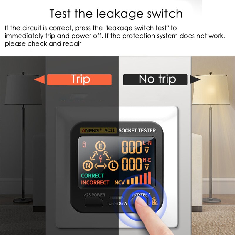 Power Socket Tester Socket Tester Wiring Detection Wall Plug Breaker Finder Detector Circuit Breaker Finders Instruments