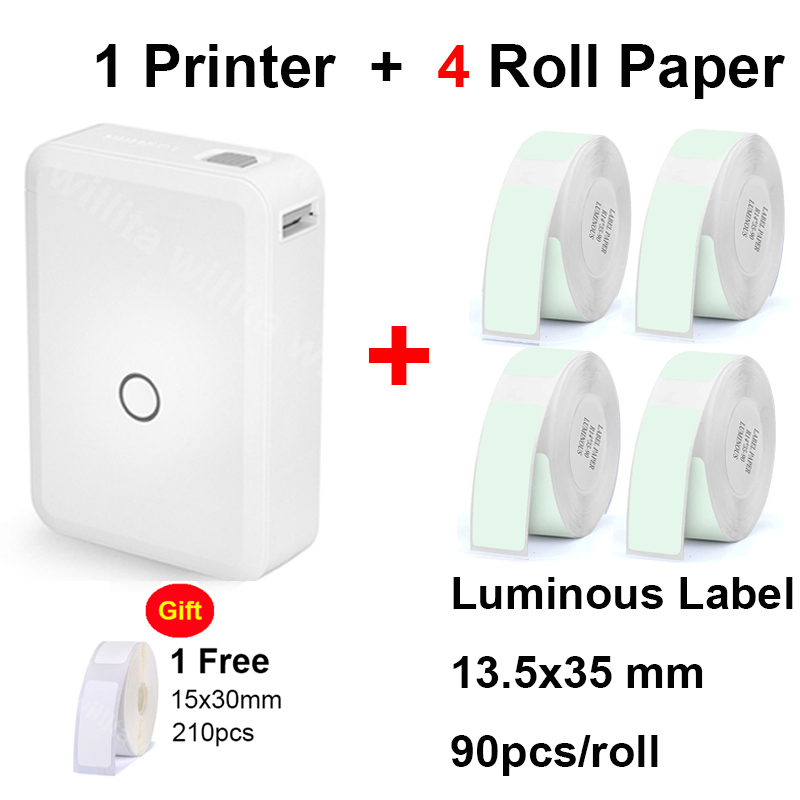 Niimbot D110 D11 Labeling Machine Printer Luminous D110 Label Paper Luminous D110 Label Sticker Printer Switch Sticker Printer: Printer Add 4 Roll