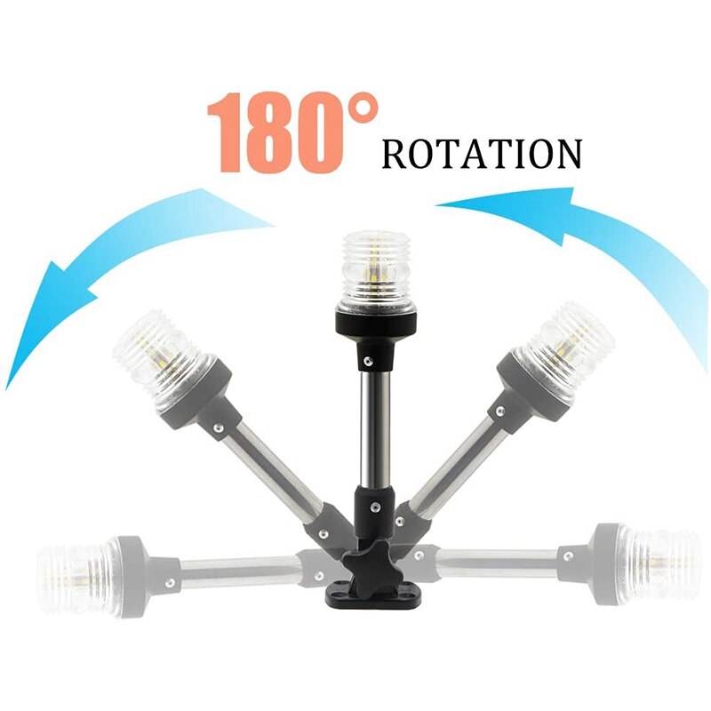Boat Navigation Anchor Lights All Round 360 degree White Fold Down LED Navigation Light for Stern Anchor Light 12V 10W