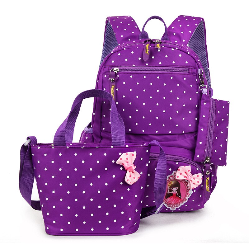 3 Stks/set Nylon Waterdichte Schooltassen Primaire Student School Rugzakken Punt Childrens Schoudertas Meisje Licht Rugzak Mochila: Purple