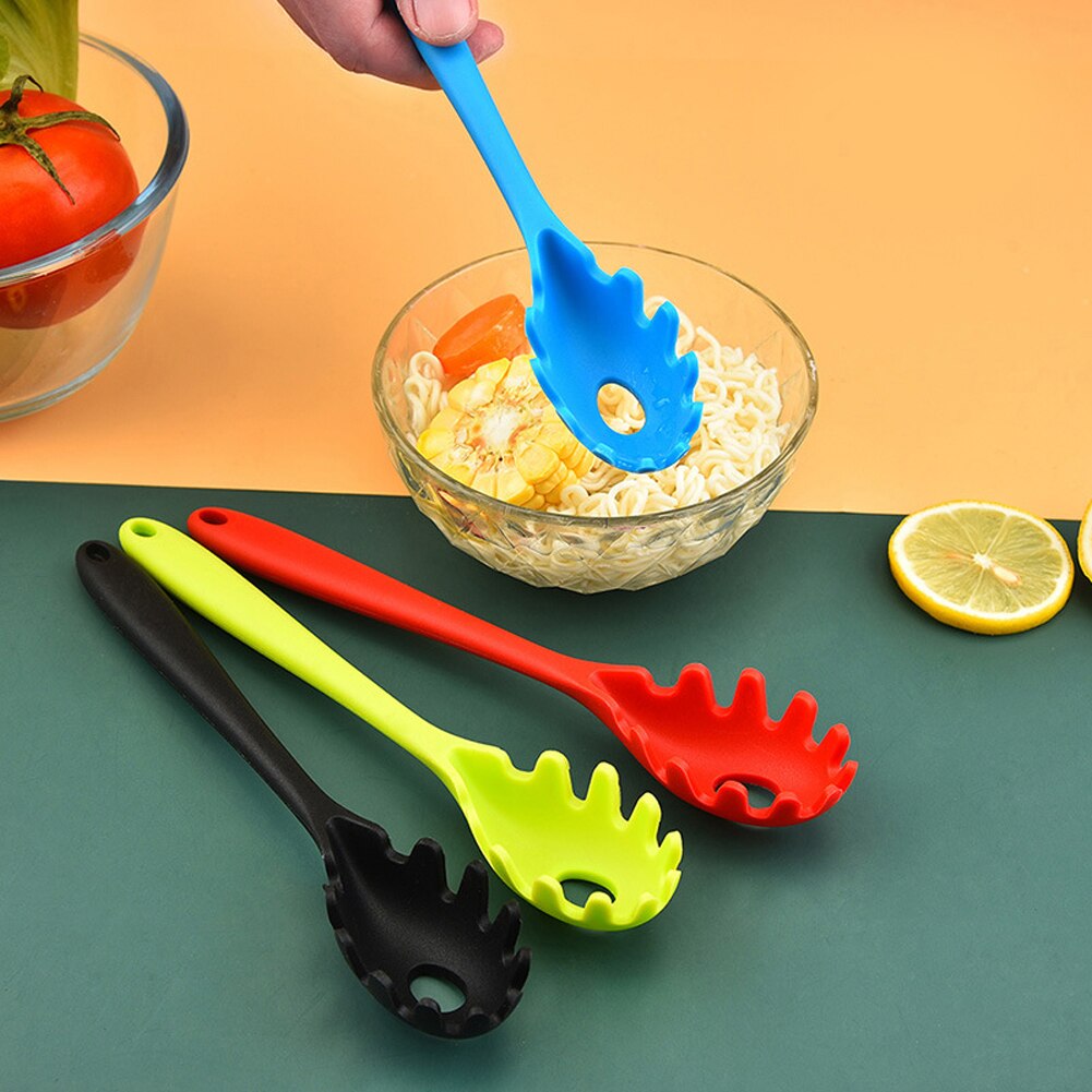 Spoon Heat Resistant Noodle Pasta Fork Home Kitchen Cooking Tool Soft Silicone Long Handle Practical Mini Portable Ergonomic