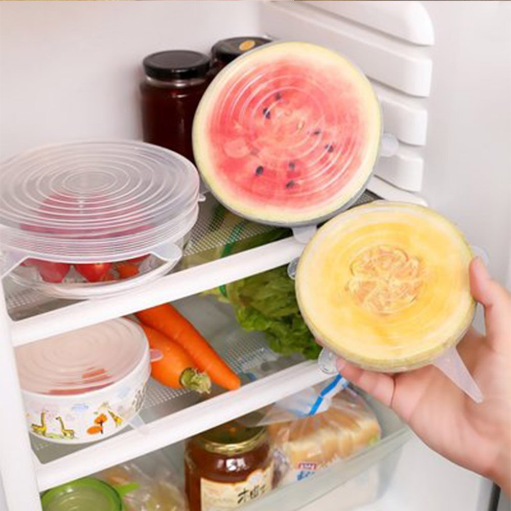 6 couvercles en Silicone de alimentaire, bouchons élastiques, adaptables, anti-poussière, pour aliments frais