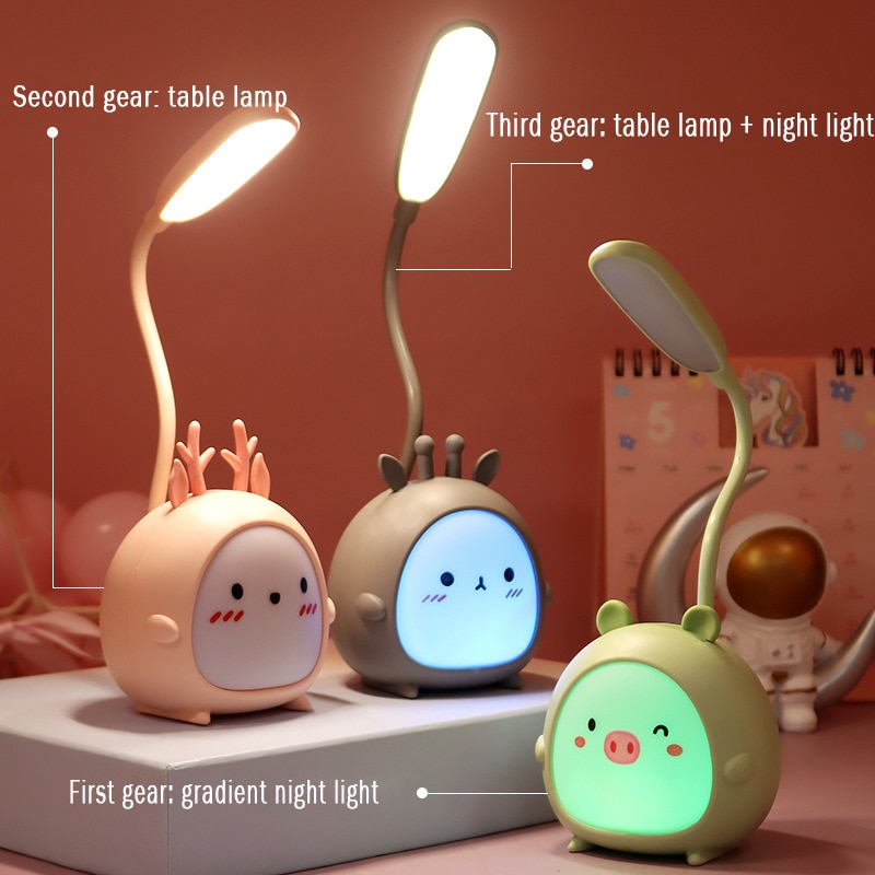 LED lampe de Table USB Rechargeable lampe de bureau à trois vitesses gradation mignon dortoir lampe de lecture Protection des yeux chambre veilleuse