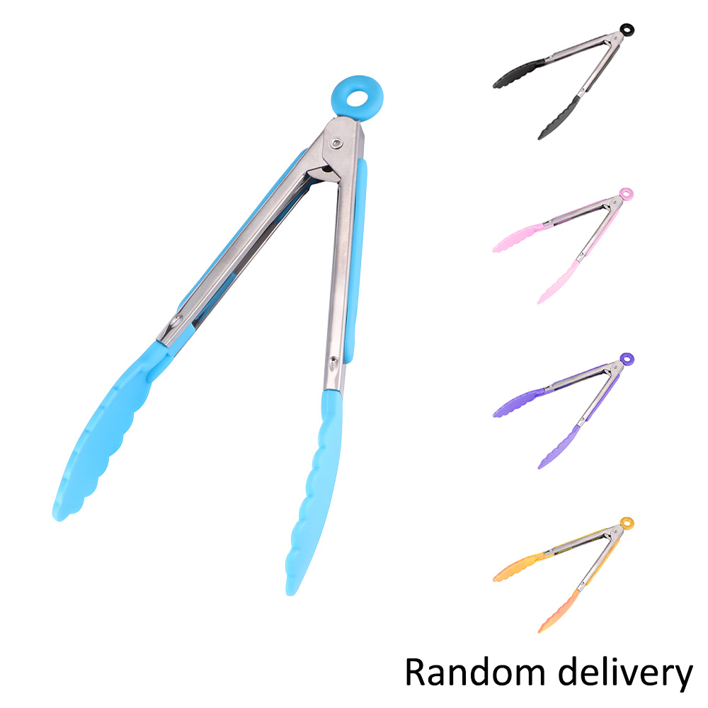 Pinzas de silicona para comida, acero inoxidable, antideslizantes, para cocina, barbacoa, utensilios para ensalada, accesorios de cocina: Default Title