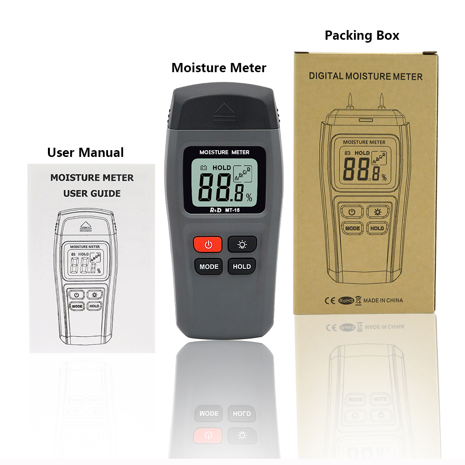R&amp;D MT-10 EMT01 Wood Moisture Meter Wood Humidity Tester Hygrometer Timber Damp Detector Tree Density Digital tester Grey