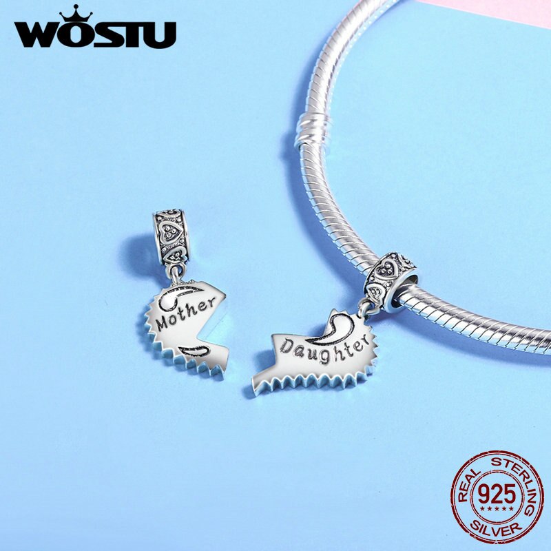 WOSTU 100% 925 Sterling Silver Mother &amp; Daughter Love Forever Dangle Bead fit original WST charm Bracelet Pendant FIC427