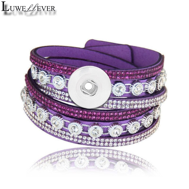 Verwisselbare Crystal 086 Steentjes Fluwelen Lederen Armband 18mm Drukknoop Sieraden Charm Bangle Voor Vrouwen 39cm