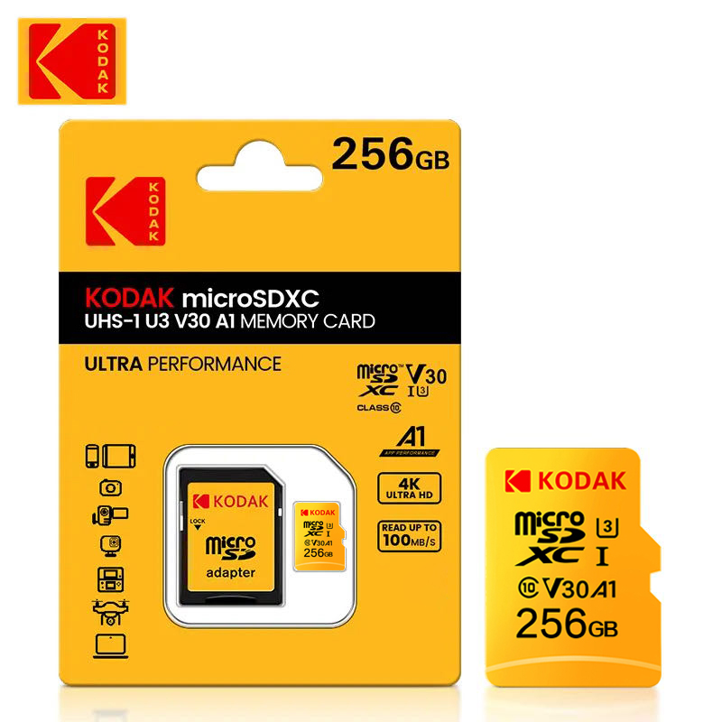 Kodak Micro SD Card 64GB 32GB Memory Card 512GB 256GB 128GB MicroSDXC Class10 SD Memory Card 100MB/s Original TF Flash Card U3: 256GB