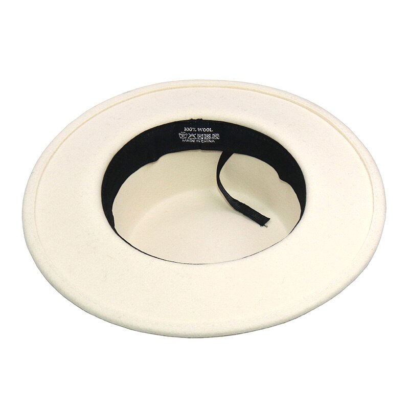 Witte 100%  wollen fedora hoed voor dames, platte zonnehoeden, dameskerkhoeden, bruiloftshoeden
