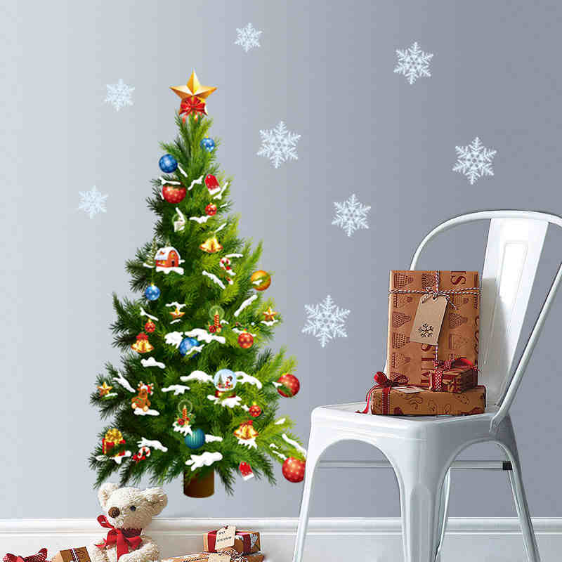 Removable Christmas Tree snowflake star sticker wall decal window mural decal home decor xmas decoration kids wallpaper