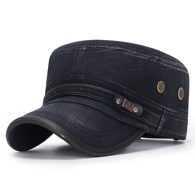 Male Flat Top Cap Cotton Comfortable Baseball Caps Simple All-match Retro Adjustable Casual Adult Sun Hats For Men: B-black