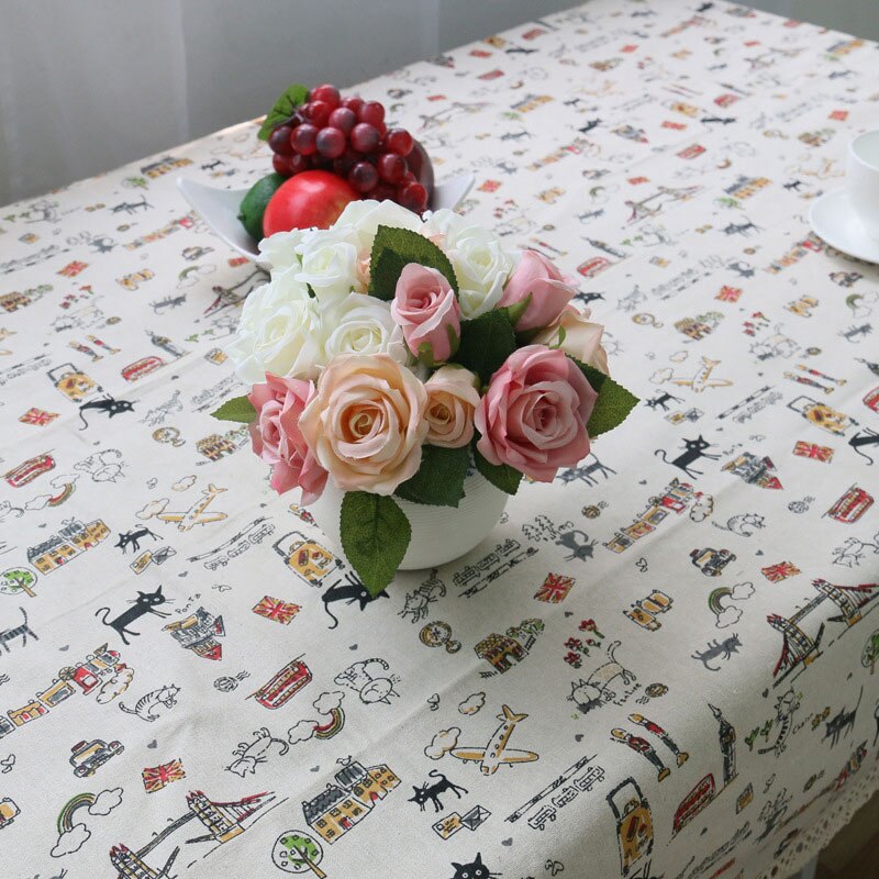 Chat motif décoratif nappe coton lin dentelle nappe à manger Table couverture pour cuisine maison nappe 6