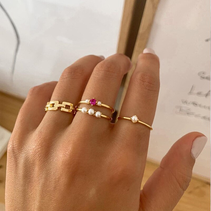 4 Stks/set Bohemen Blad Bloem Crystal Pearl Open Knuckle Gold Ring Vrouwen Ringen Set Wedding Party Sieraden: Default Title