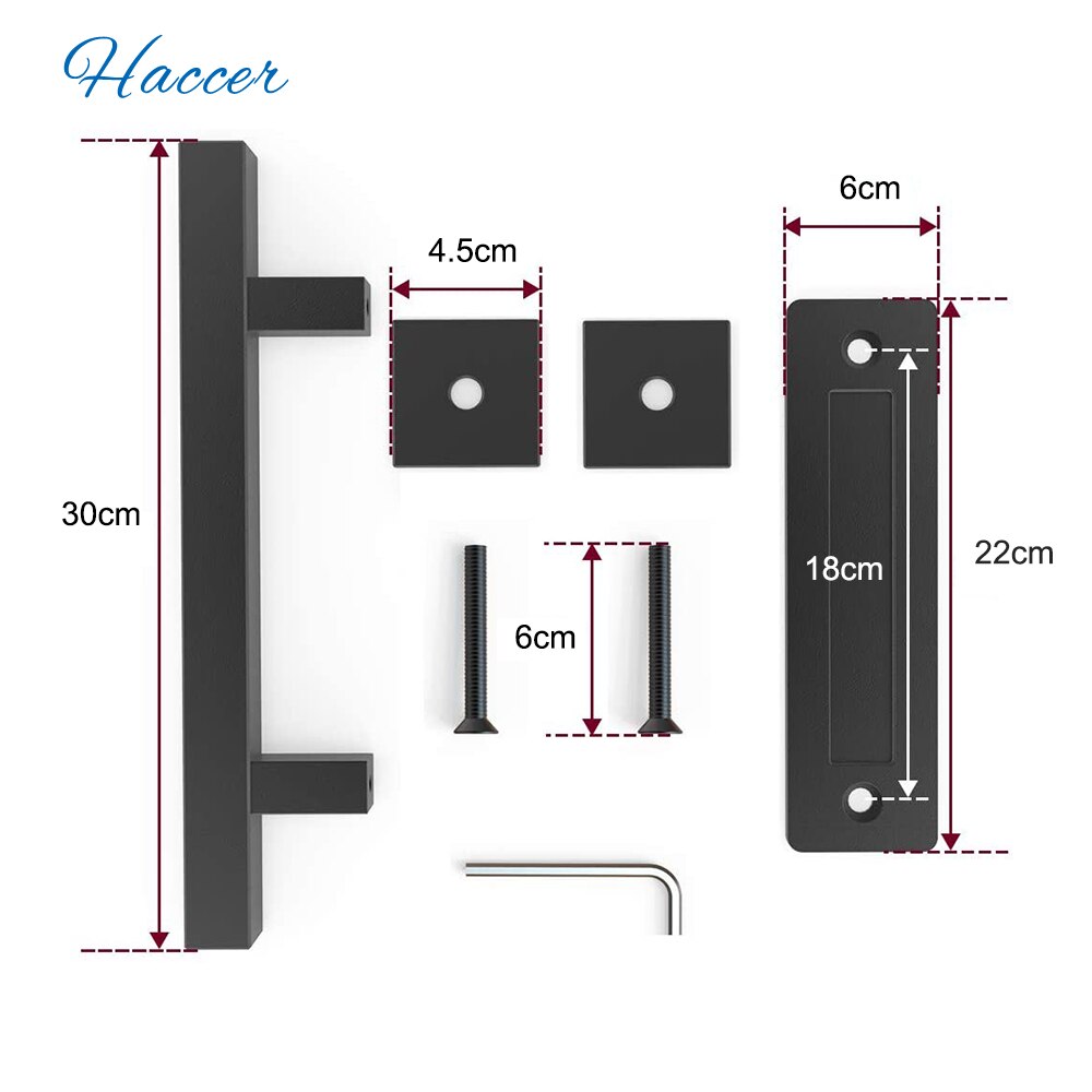 HACCER 12&quot; Heavy Duty Pull Handle Sliding Barn Door Handle Flush Pull Set Carbon/Stainless Steel Square Shape Door Hardware